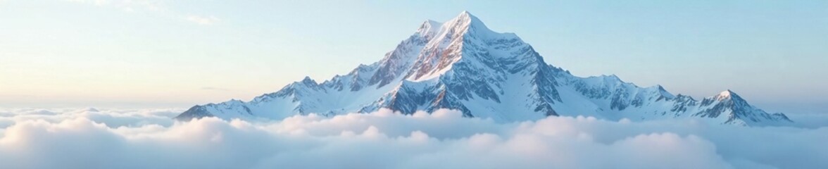 Obraz premium Snowy mountain top remains hidden by cloudy layer, peak, grey, lush