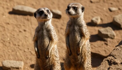 Fototapeta premium Alert Meerkat Standing Watchful in Sunny Desert