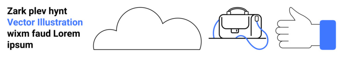 Cloud icon, backpack with headphones, and thumbs up gesture. Ideal for technology services, travel apps, education platforms, social interactions, multimedia content, digital marketing, and web