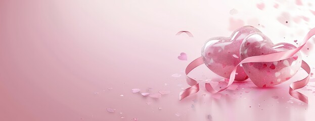 Romantic pink hearts adorned with sparkling glitter and delicate ribbons create a dreamy atmosphere for love and celebration