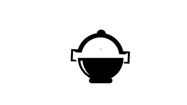 Animation of bbq grill with fire line icons and cooking pot and fork spoon. Endless looping video with alpha channel on transparent background.