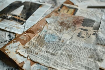 Old world map printed on aged and stained newsprint showing the passage of time