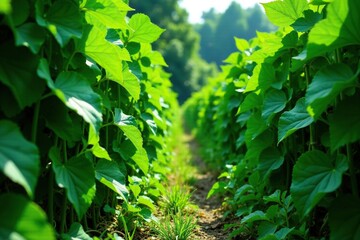 Obraz premium Lush green leaves surrounding French bean vines, foliage, summer