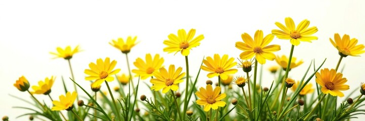 Fototapeta premium Yellow senecio flowers in full bloom isolated on white, background, nature, beautiful