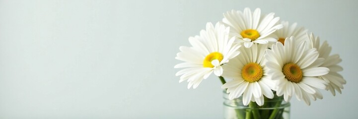 Fototapeta premium A bouquet of fresh white gerbera daisies in a glass vase, flowers, gerbera daisy, white