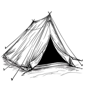 recommend clip art: camping tent open flap line art white background