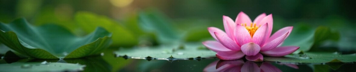 lotus blooming in water lily pond serene background, natural, calm, peaceful
