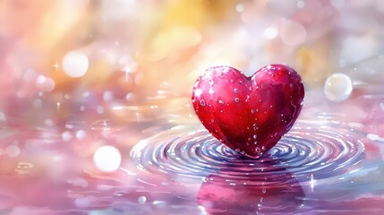 Obraz premium Dew-kissed heart, rippling water, serene beauty