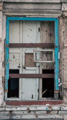 destroyed and burned houses in the city in Ukraine