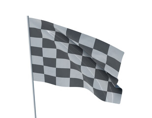 Checkered flag flys on the white background