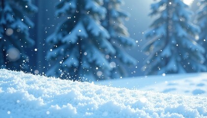 Softly falling snowflakes blanket a vast expanse of pure white snowfield, frozen terrain, winter wonderland, snowfall