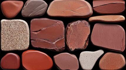 Smooth Colorful Pebbles and Stones Arranged on Black Background