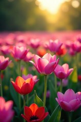Fototapeta premium Field of tuberose flowers in full bloom at summer dawn, garden, morning