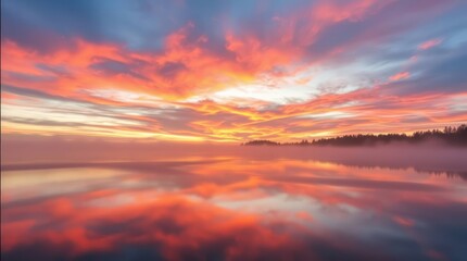 Fototapeta premium Serene Sunset Over Water Capturing the Beauty of Nature Wallpaper Background