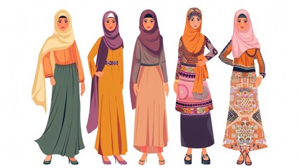 Chic Muslim Women in Traditional Arab Attire: Diverse Stylish Arab Girls