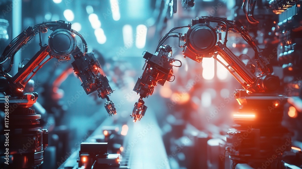 Poster advanced robots collaborating in a 3d automated factory environment