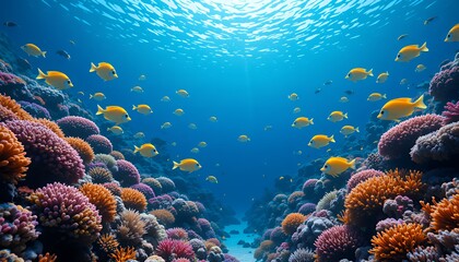 Fototapeta premium Vibrant Underwater Paradise: A Colorful Coral Reef teeming with life
