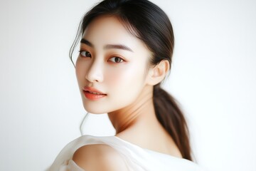 Fototapeta premium Portrait of Korean Woman for Skincare Advertisement, Ultra-High Resolution on White Background