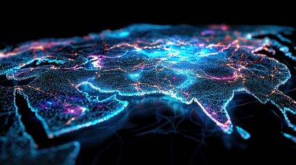 Digital map of Asia with vibrant network connections.