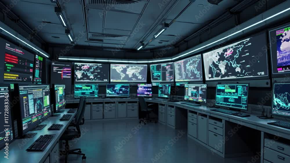 Fototapete high-tech control room showcasing advanced monitoring and data analysis systems