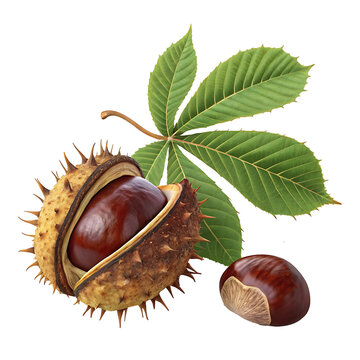 chestnut with green leaf on white clip art preview
