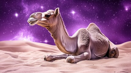 Serene Camel Resting on Soft Sand in a Desert Landscape