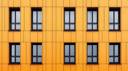 Fototapeta premium Modern Architectural Facade with Bright Yellow Panels and Black Windows