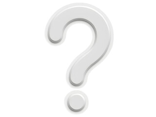 Naklejka premium A large, white question mark rendered in a 3D style with a subtle, embossed effect. The mark appears simple and clean against a gray background