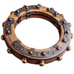 a tambourine with a wooden frame on a white background