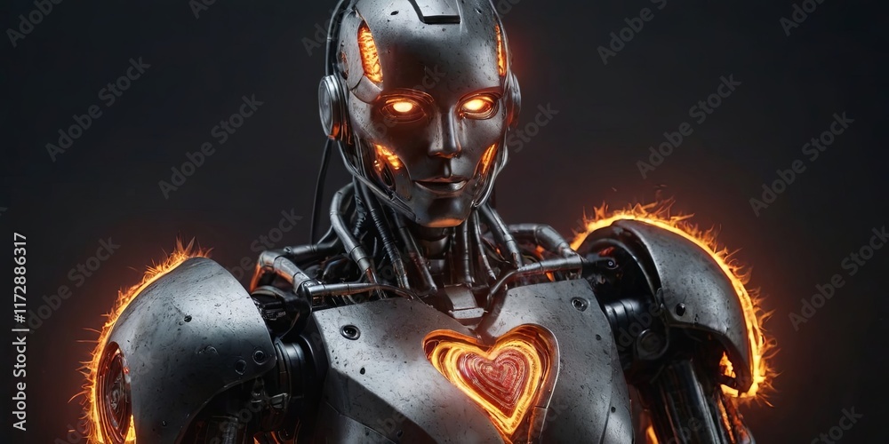Poster a robot with a heart on its chest