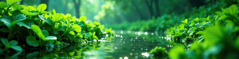 Thick green algae thicket swaying in the water, thicket, laminar flow, ulva green algae
