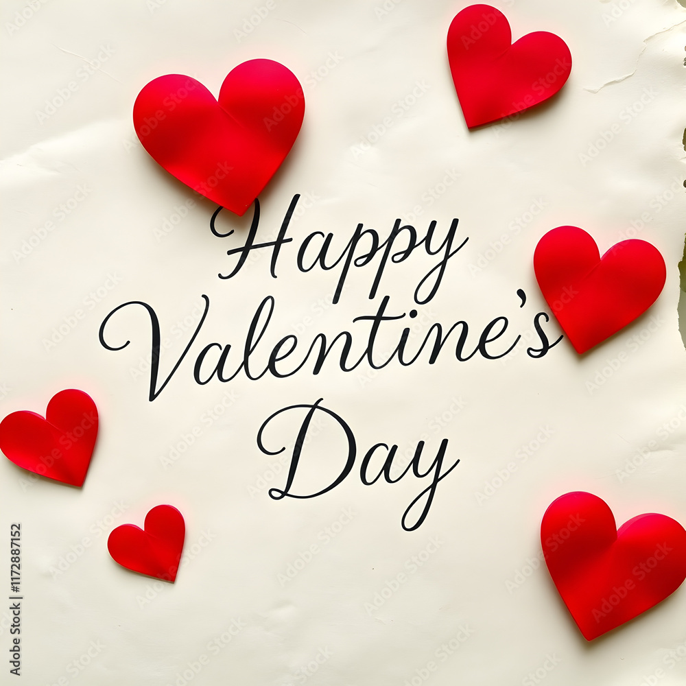 Fototapete happy valentine's day handwritten in elegant script on aged textured parchment adorned with delicate
