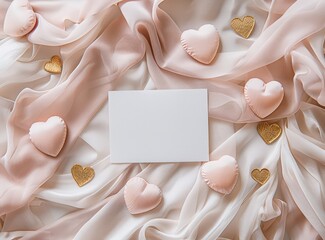Soft pastel hearts accentuating a delicate fabric backdrop for heartfelt messages and special occasions