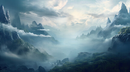 Fototapeta premium An illustration of a misty natural landscape