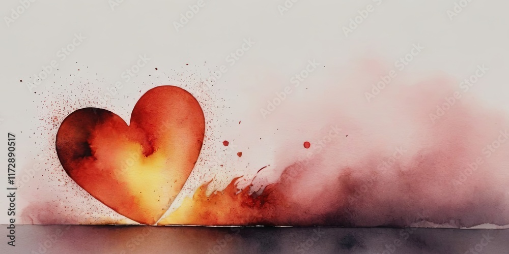 Poster a heart is painted in red and yellow with a fire in the background