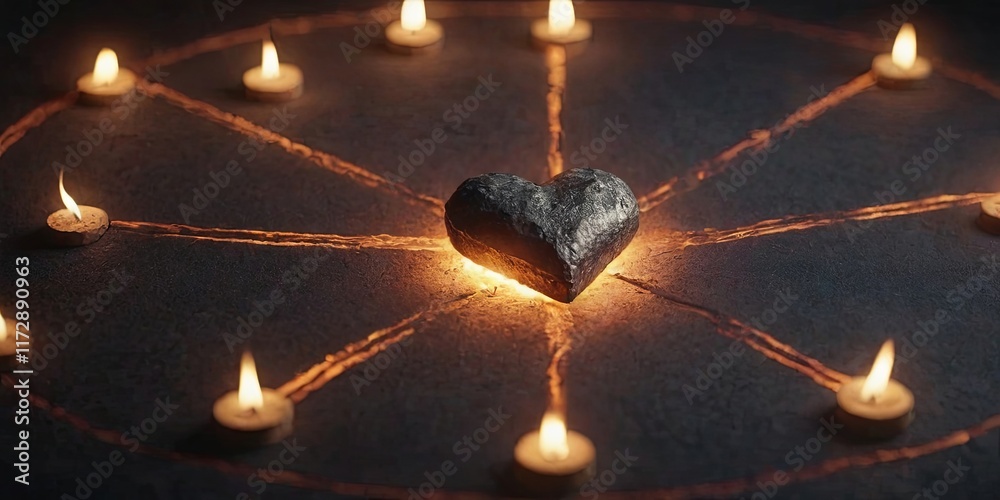 Poster a heart is placed in the center of a circle of candles