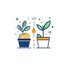 Two potted plants showing growth and development stages