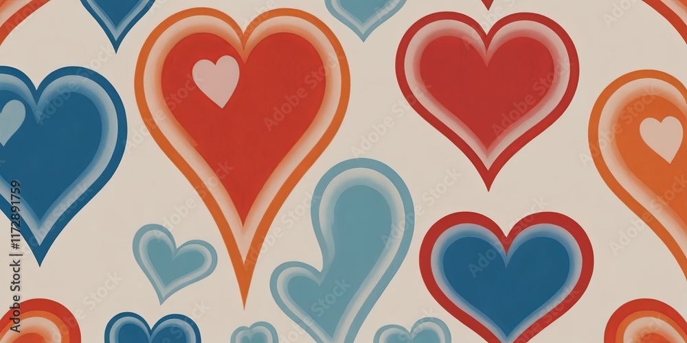 Poster A pattern of hearts in various colors and sizes