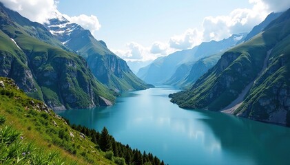 Obraz premium Fjord-like valleys carved by ancient glaciers, majestic, mountainous