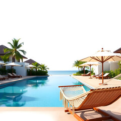 Fototapeta premium Vacation luxury resort with a swimming pool hammock and umbrellas on white background