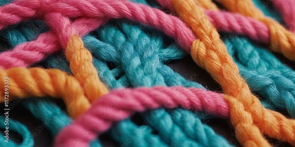 Poster A colorful array of yarns with a blue and pink stripe