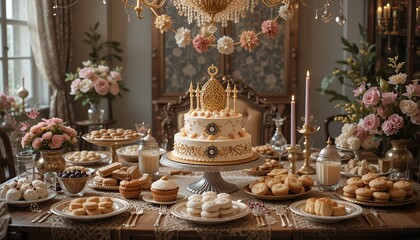 Obraz premium Lavish Eid Celebration: A Table Set for a Festive Gathering