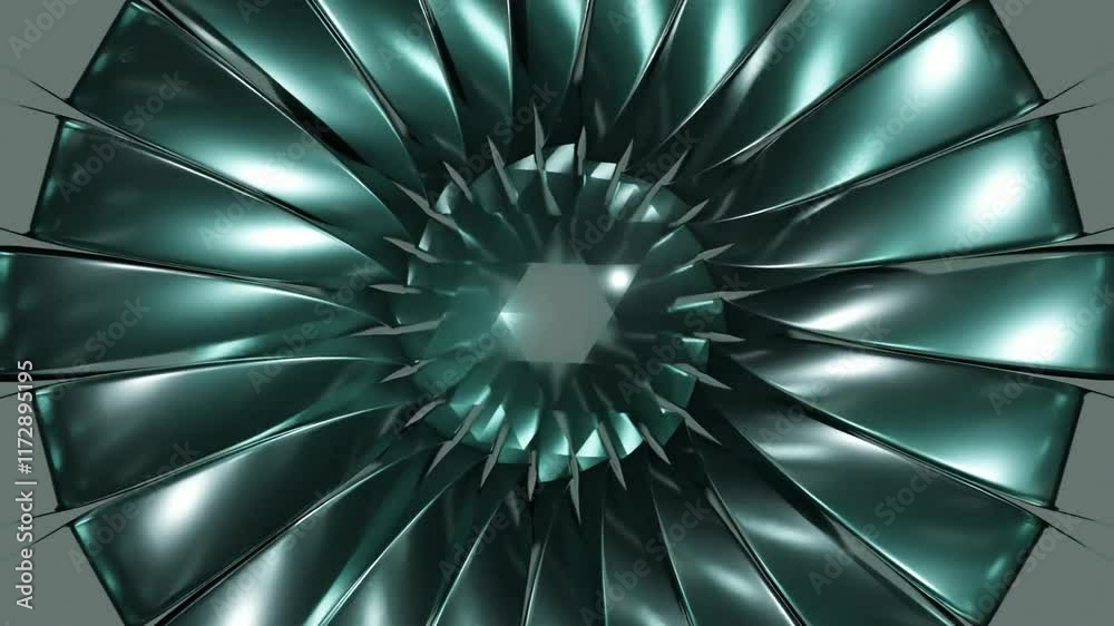 Wall mural abstract background 3d animation shiny glass and metal reflective objects movement rotation play of 
