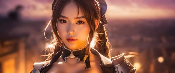 Fototapeta premium japonesa con trenzas y collar negro