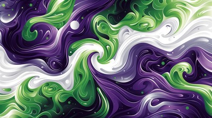 Abstract Swirling Purple, Green, and White Feminist Colors
