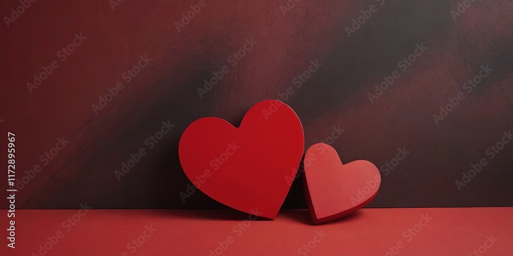 Poster two red hearts are placed on a red background