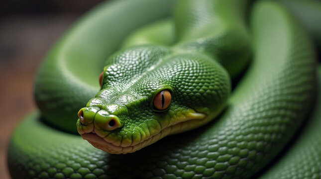 close up of a green python