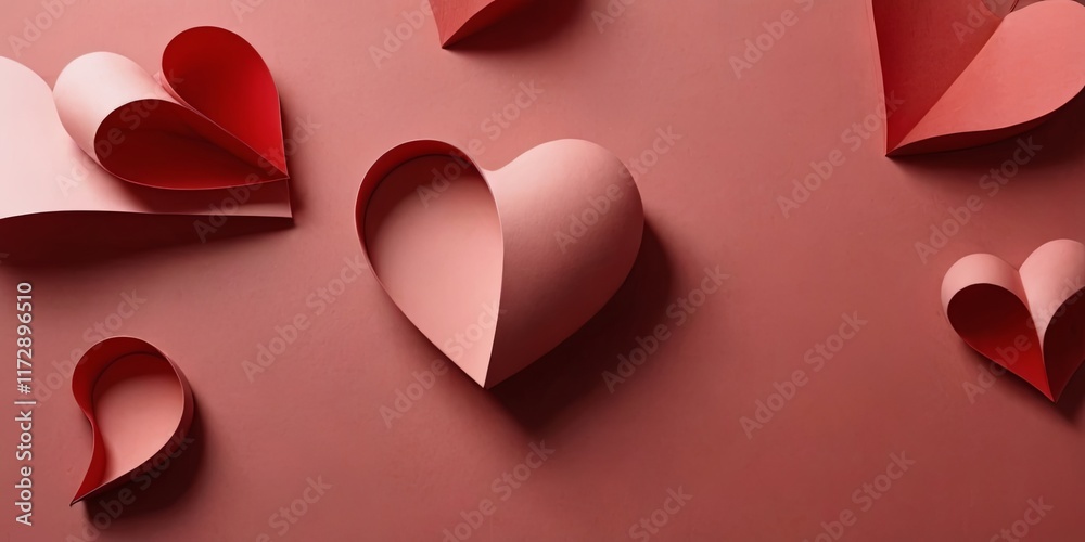Poster a red background with a heart on it and other hearts surrounding it
