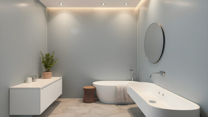 Fototapeta premium Interior modern colored bathroom, Minimalism. Generative AI