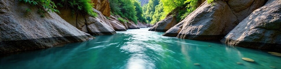 Softly flowing water in serene canyon surroundings, water, tranquility